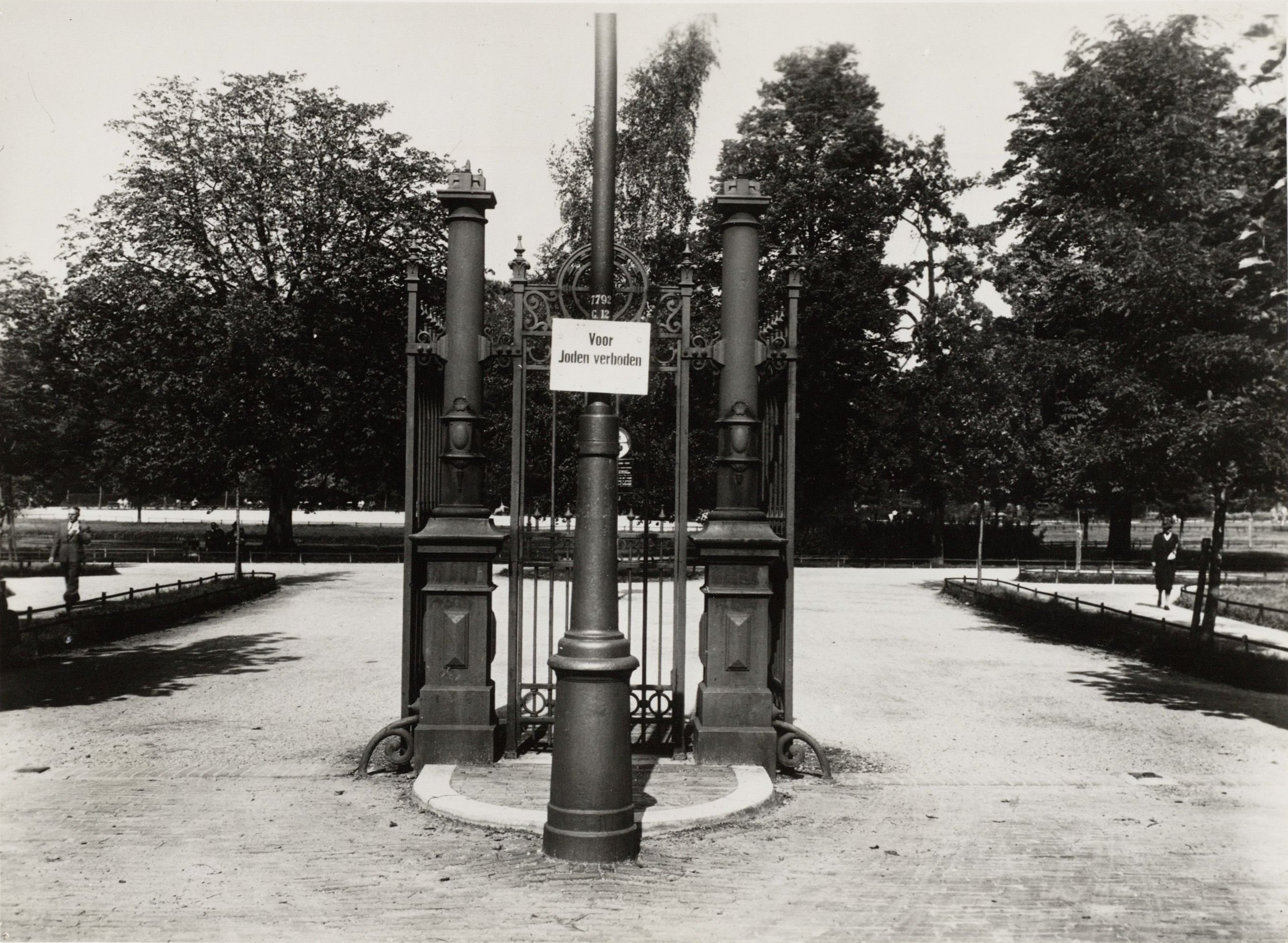 “Forbidden for Jews.” Sign at the entrance to the Vondelpark, Amsterdam.