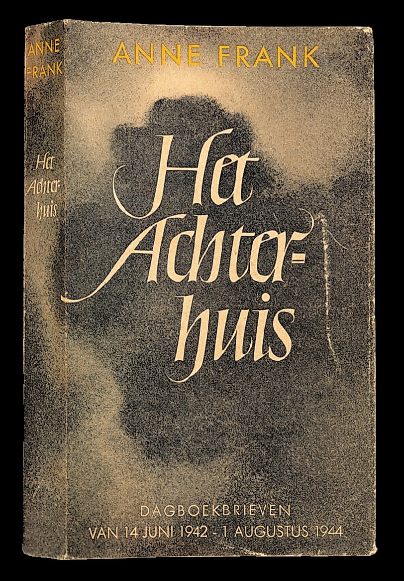 The first edition of ‘Het Achterhuis’ (‘The Secret Annex’) by Anne Frank, from 1947. The cover was designed by Helmut Salden.