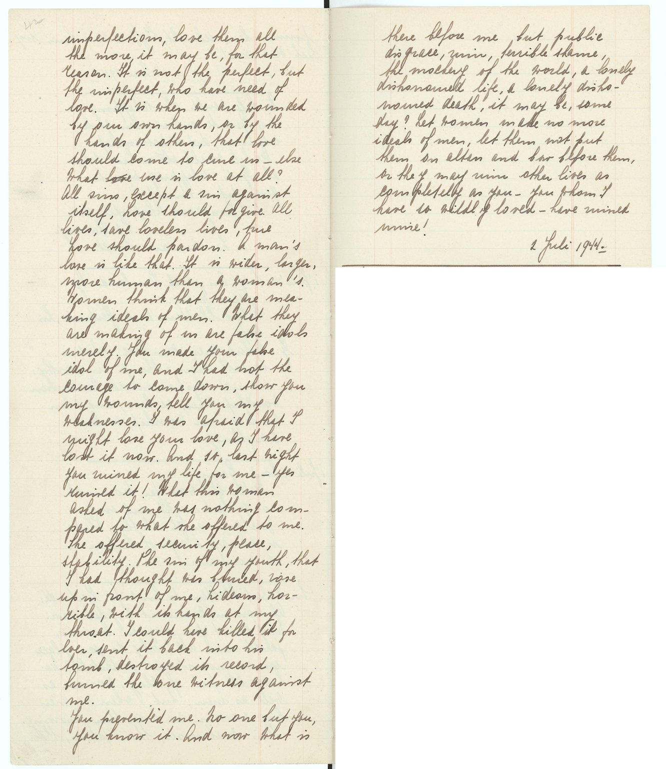 Een pagina uit het 'mooie zinnen'-boek van Anne Frank, 2 juli 1944. Met een stuk uit 'An Ideal Husband' van Oscar Wilde.