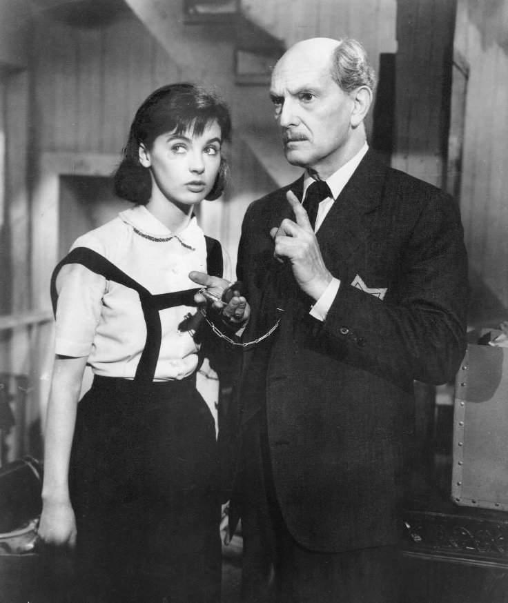 Still from the film The Diary of Anne Frank with Joseph Schildkraut (Otto Frank) and Millie Perkins (Anne Frank).