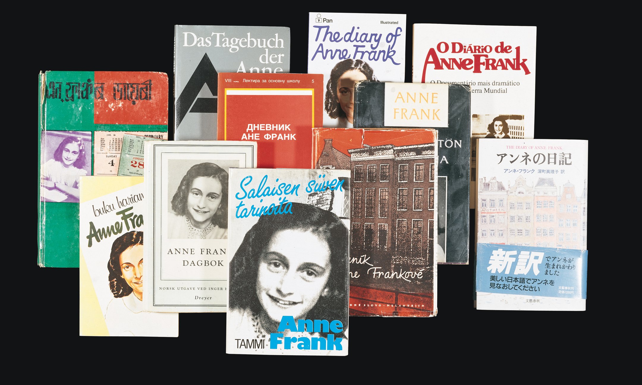Portadas de diversas traducciones del libro Het Achterhuis (El Diario de Ana Frank).