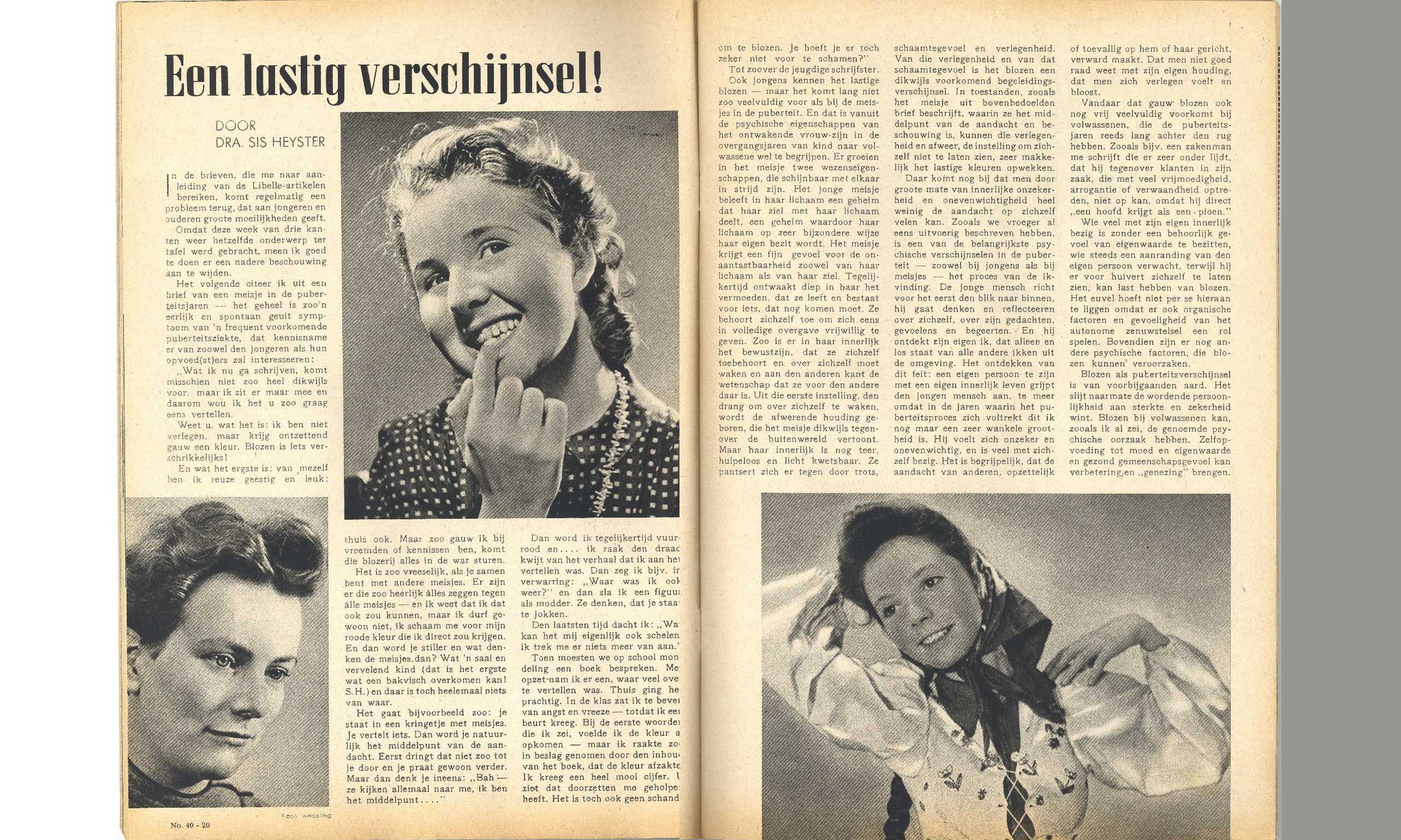 Artikel van mevrouw Sis Heyster in Libelle. De rechterafbeelding heeft Anne Frank op de wand van haar kamer in het Achterhuis geplakt.