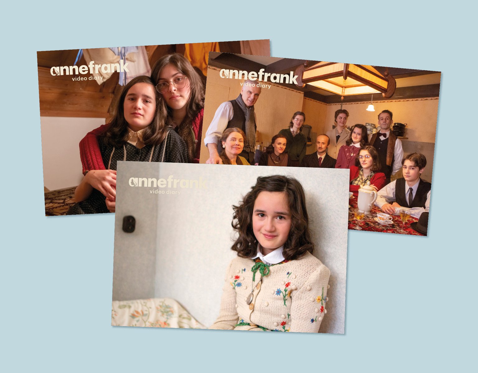 Set van drie prentbriefkaarten met foto’s van de YouTube serie het Anne Frank Videodagboek