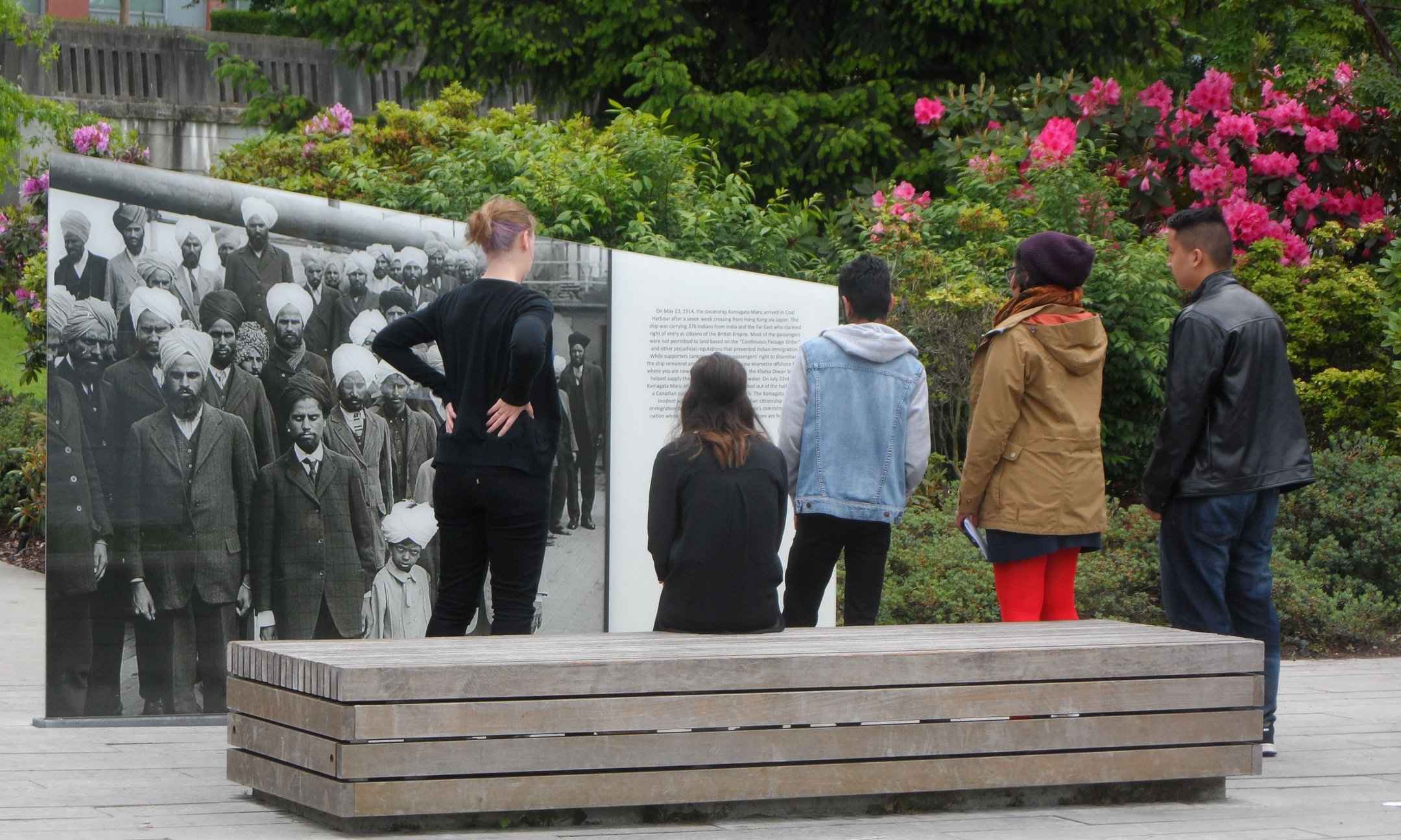 Memory Walk participants studying the monument for their film in Vancouver (May 2015)